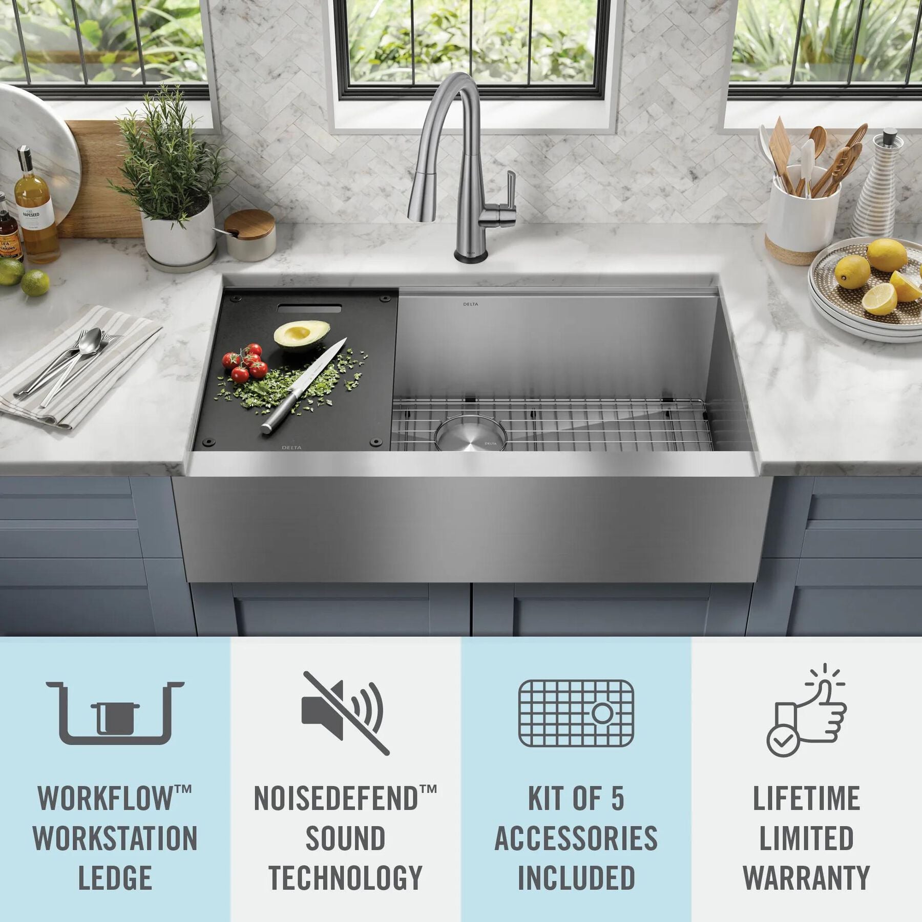 36&rdquo; Workstation Undermount&nbsp;Single Bowl&nbsp;16 Gauge Stainless Steel&nbsp;Farmhouse Apron Front Kitchen Sink&nbsp;with&nbsp;WorkFlow&trade; Ledge and Accessories